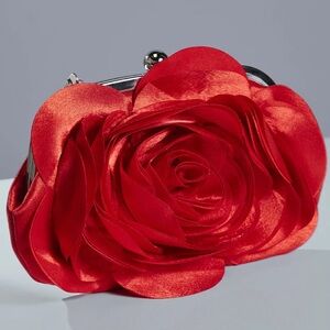 Wells Red Flower Satin Clutch by Mew Mews